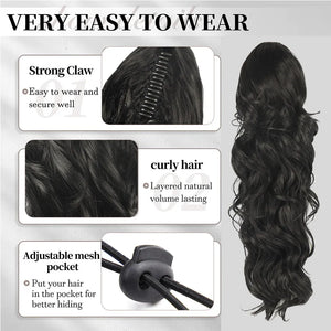 Synthetic 28inch Long Claw On Clip Ponytail Hair