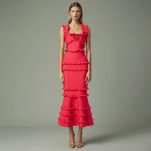 Square Collar Fungus Edge Fishtail Dress