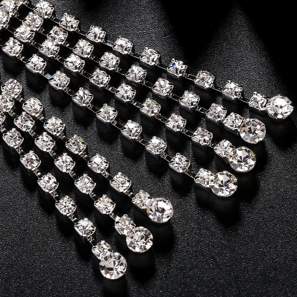 Rhinestone Long Tassel Bow Choker