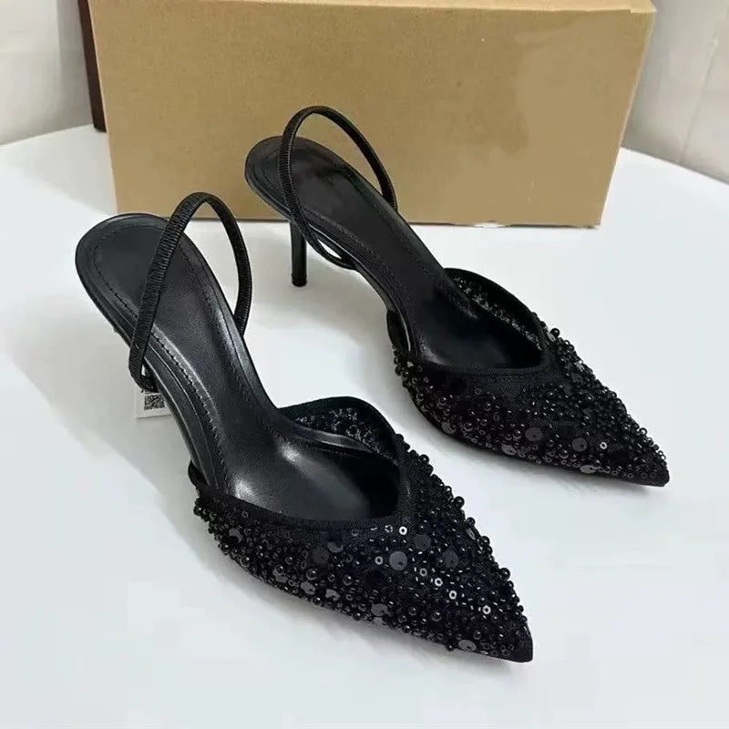 Bling Bling Fashion Pearls Sequined Air Mesh Pumps Sandals