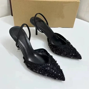 Bling Bling Fashion Pearls Sequined Air Mesh Pumps Sandals