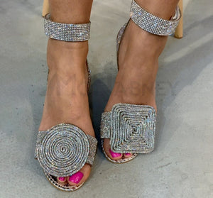 Full Rhinestone Luxurious Flat Sandals Ankle Strap Diamond