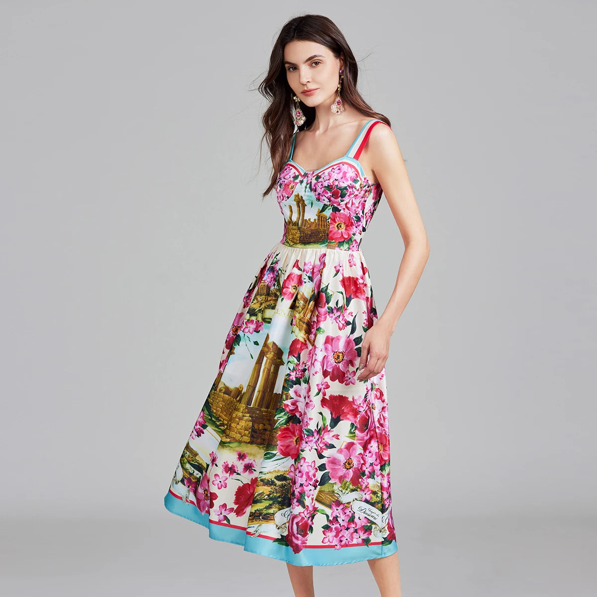 Runway Floral Print Sleeveless Dress