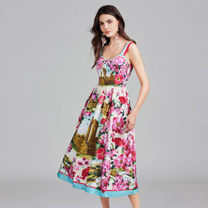 Runway Floral Print Sleeveless Dress