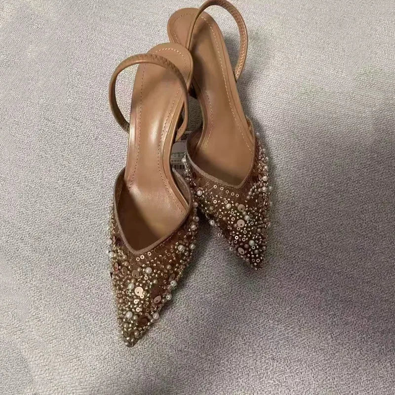 Bling Bling Fashion Pearls Sequined Air Mesh Pumps Sandals