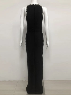 Diamond Pearl Bandage Bodycon Elegant Beading Maxi Dresses