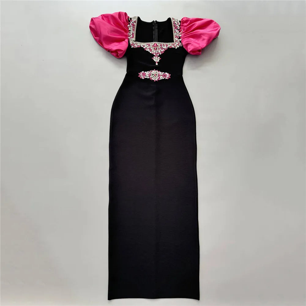Women Elegant Puff Sleeve Bandage Dress