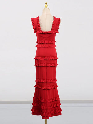 Square Collar Fungus Edge Fishtail Dress
