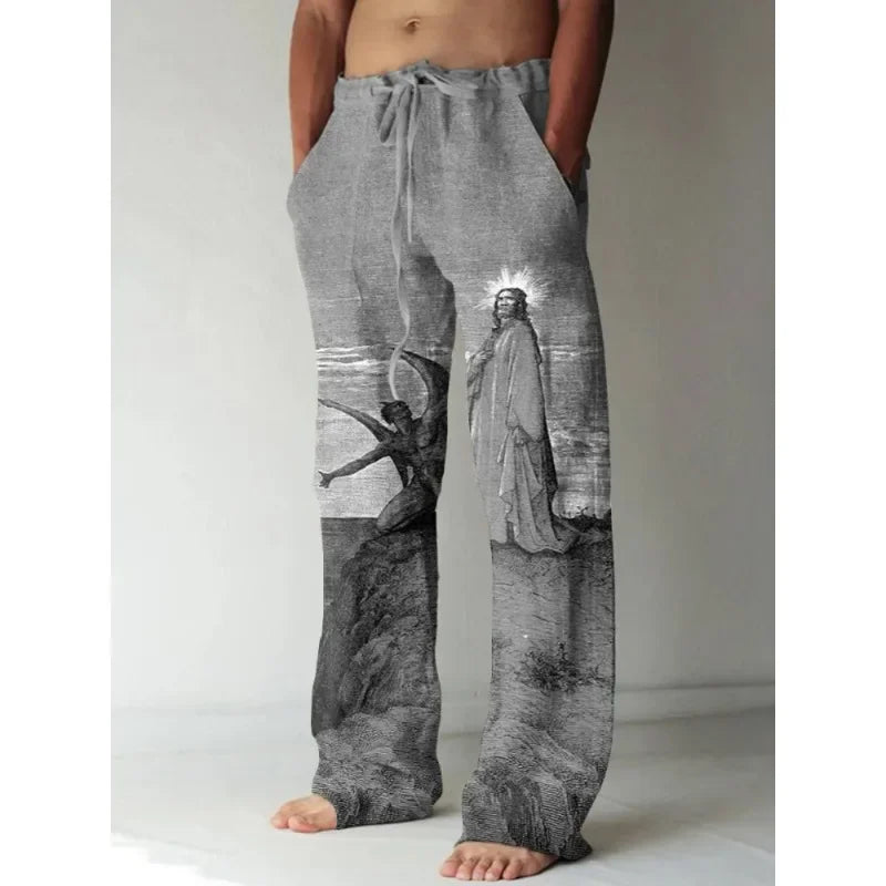 Vintage Renaissance Virgin Mary Printed Casual Pants