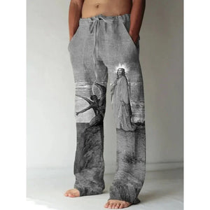 Vintage Renaissance Virgin Mary Printed Casual Pants