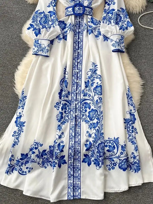 Blue Golden Flower Print Dress