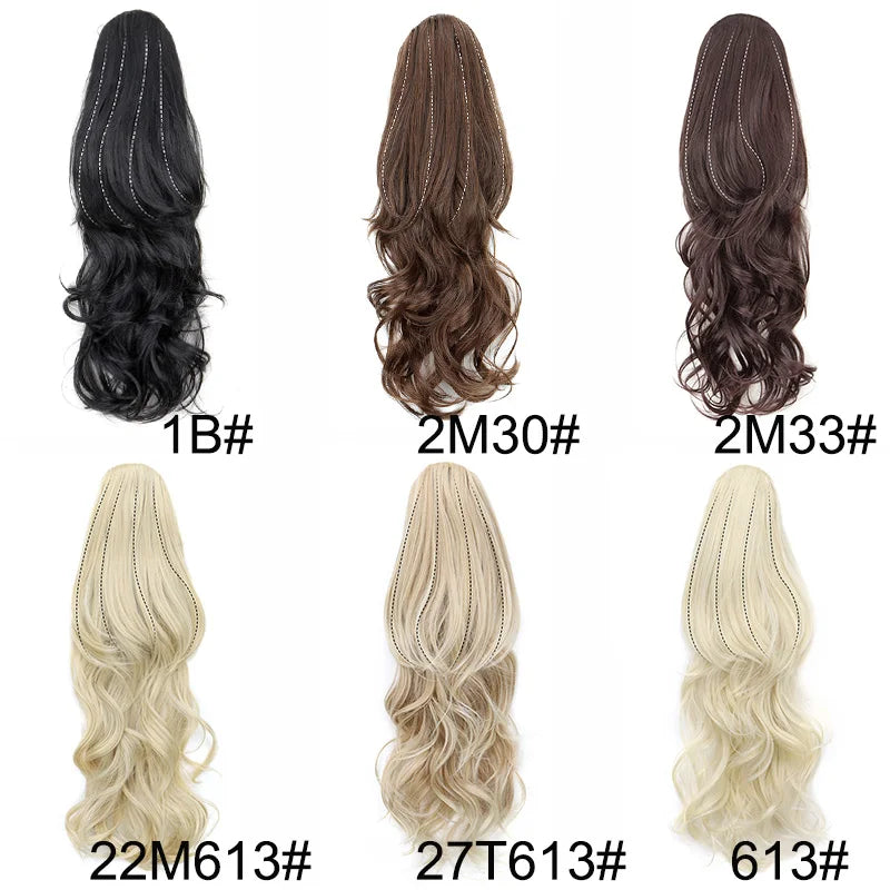 Synthetic 22Inch Long Wavy Curly Layered Ponytail Drawstring Clip