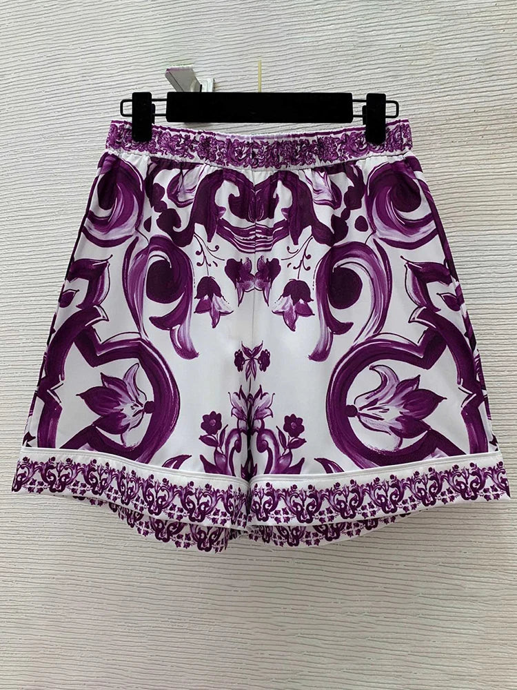 High-grade Purple Blue-and-White Porcelain Printed Two-piece