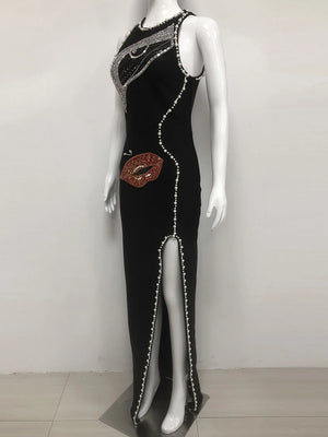 Diamond Pearl Bandage Bodycon Elegant Beading Maxi Dresses