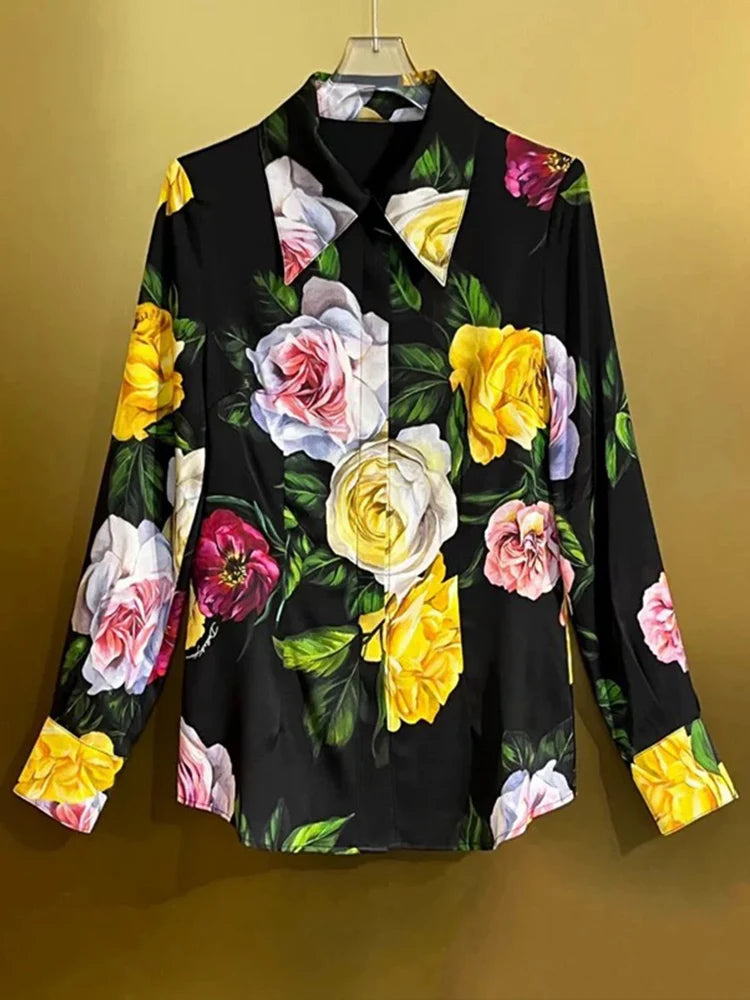 Retro Elegant Rose Print Pocket two-piece