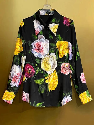 Retro Elegant Rose Print Pocket two-piece