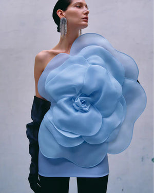 White Oblique Shoulder Decorative Flower Dress