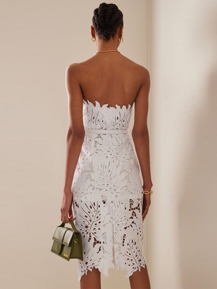 Lace Sleeveless White Midi Dress