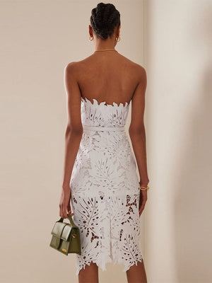 Lace Sleeveless White Midi Dress