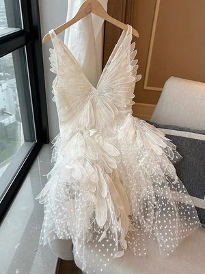 High-End White Mesh Embroidery Runway Dresses