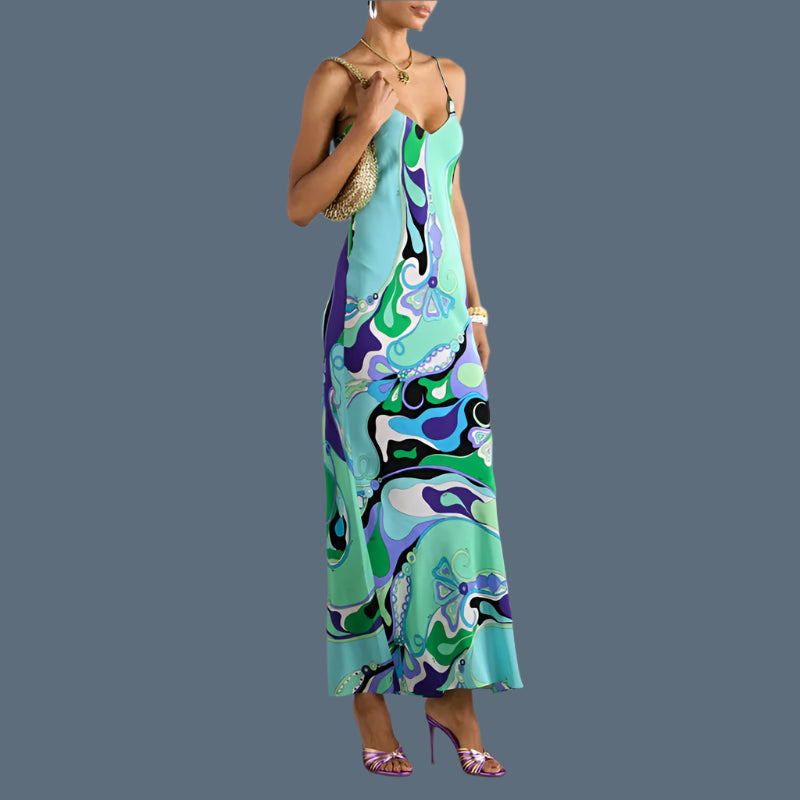 Vintage Pattern Print Spaghetti Strap Dress