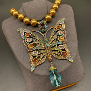 Timeless Wonder Fancy Beaded Zircon Butterfly Statement Necklace