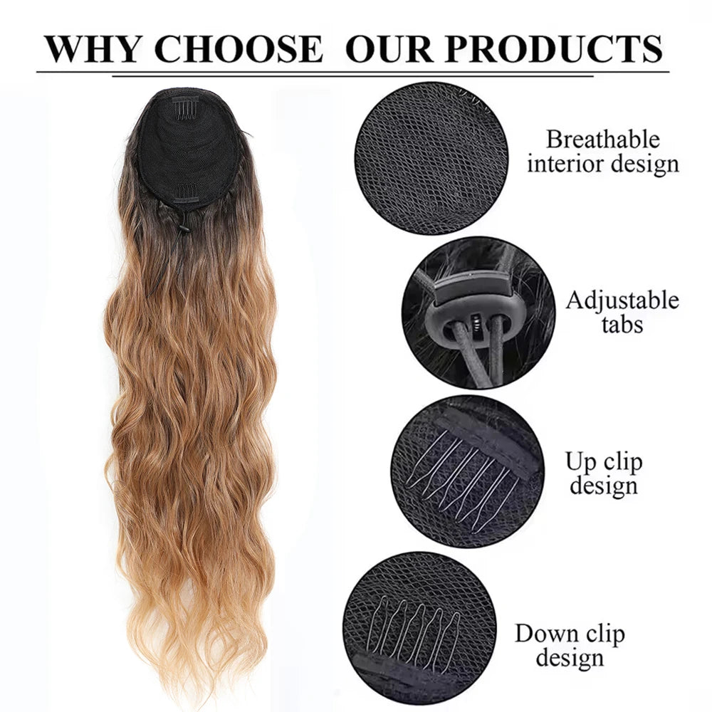 Ponytail 28Inches Blond 27/ 613 Synthetic Hair Extension 180grams Heat Resistant
