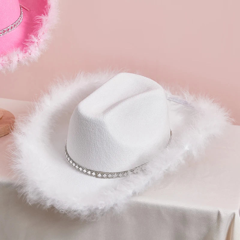 Western Style Cowboy Hat with Feather Accents