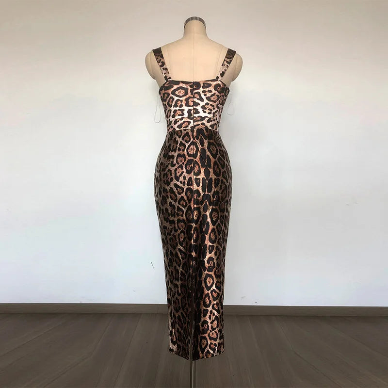 Retro Leopard Print Long Dresses