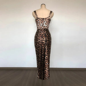 Retro Leopard Print Long Dresses