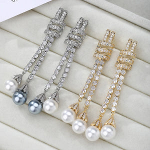 Elegant Twine Knot Design Temperament Dangle Earrings for Women Fashion Pearl Jewelry Luxury AAA Cubic Zirconia Wedding Earring