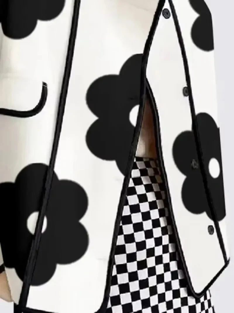Spring Autumn Floral Printed Split-back Long Skirts Long Sleeves Jackets