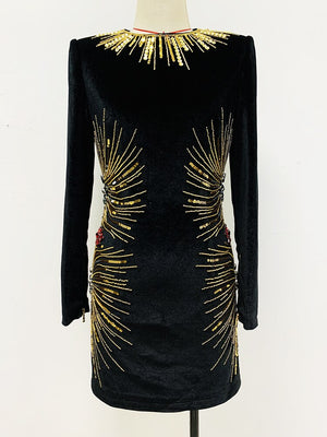 Designer Stunning Sequined Rhinestone Diamonds Beaded Velvet Dress