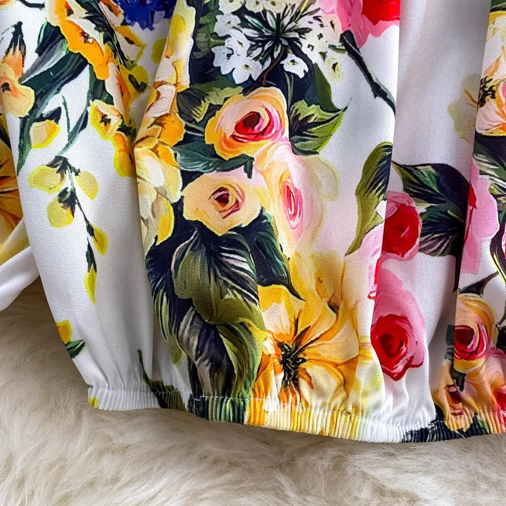 Runway Designer Floral Print Sexy 2 Piece