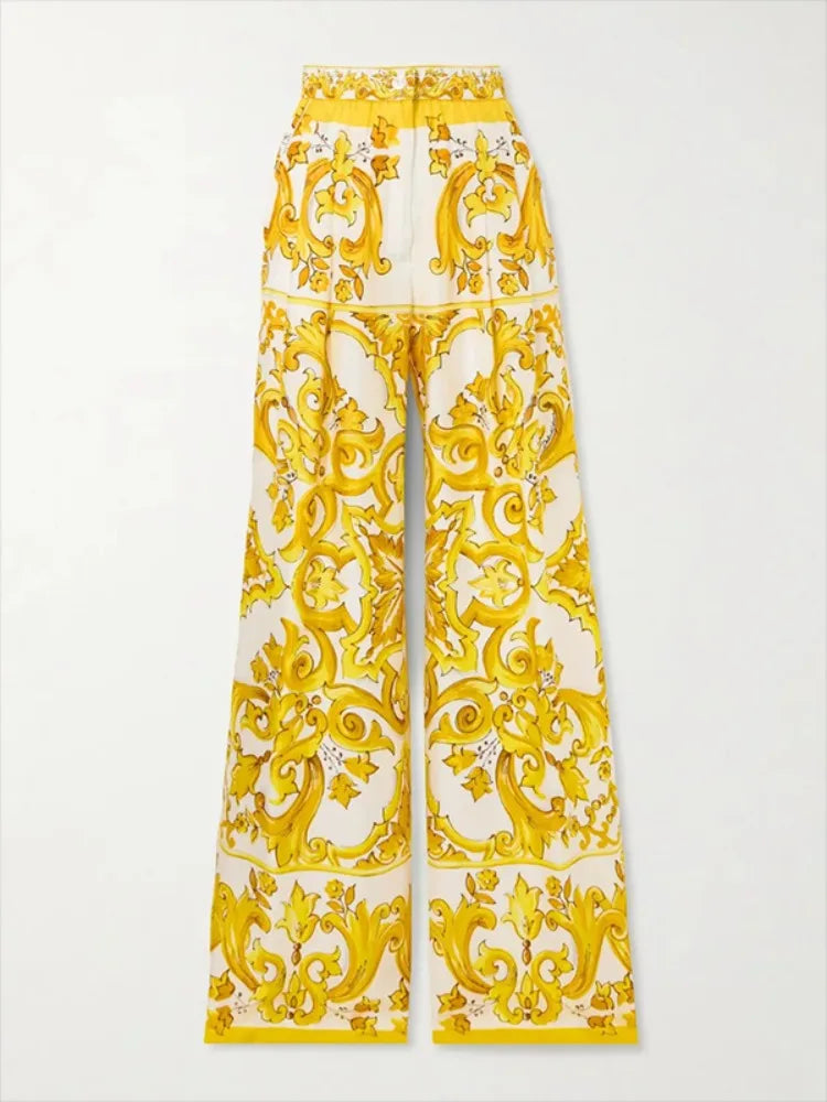 Vintage Luxury Baroque Printed Palazzo Pants