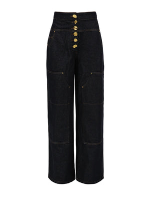 Solid Spliced Button Loose Denim Two Piece Sets
