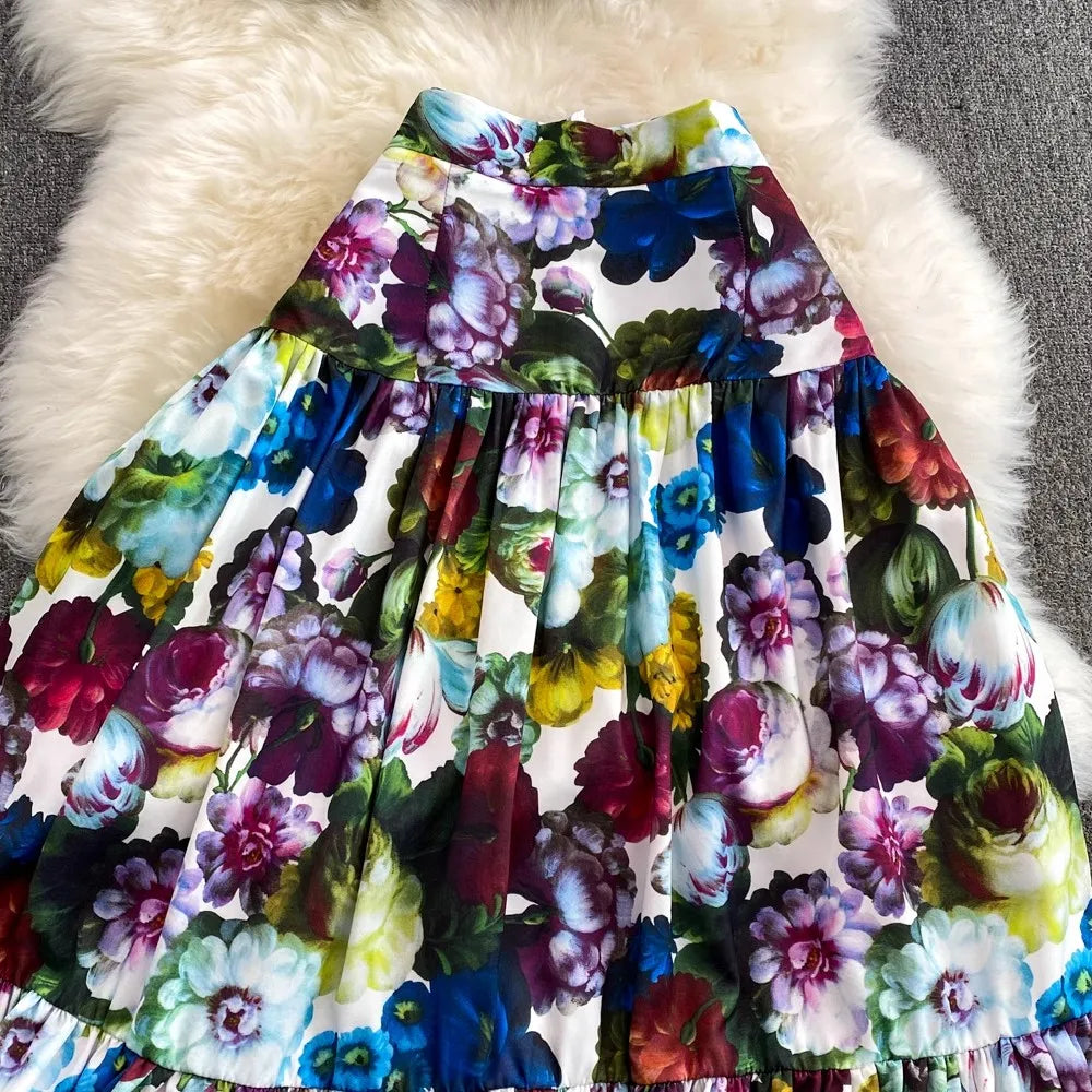 Runway Designer Floral Print Sexy 2 Piece