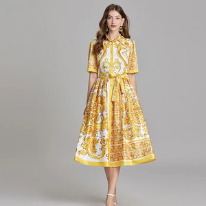 Yellow Paisley Print Shirt Dresses