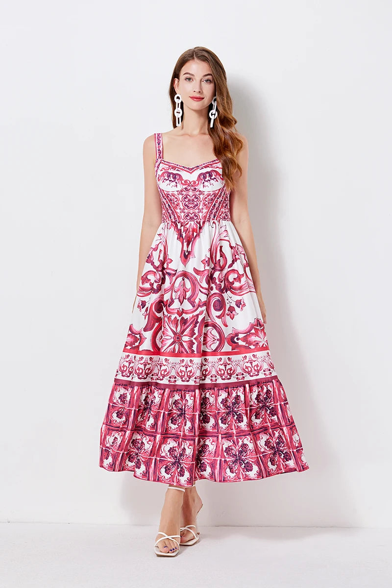 Purple Porcelain Summer Floral Maxi Dress