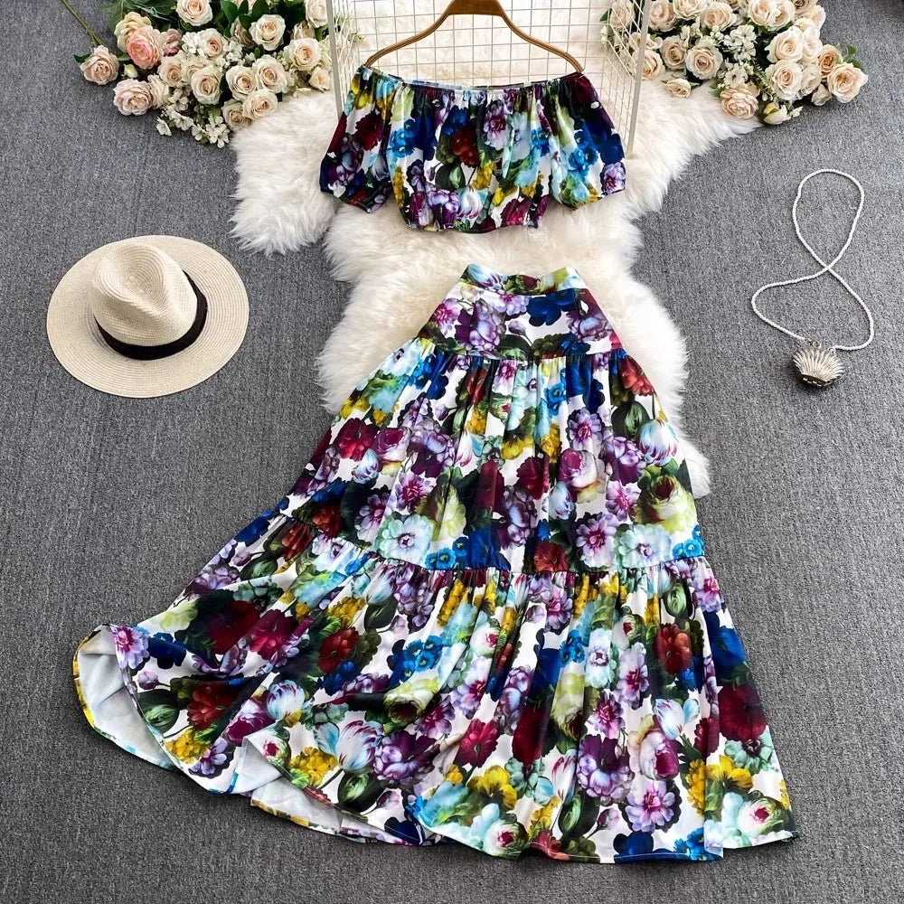 Runway Designer Floral Print Sexy 2 Piece