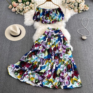 Runway Designer Floral Print Sexy 2 Piece