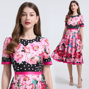 Elegant Polka Dot Print Midi Dresses