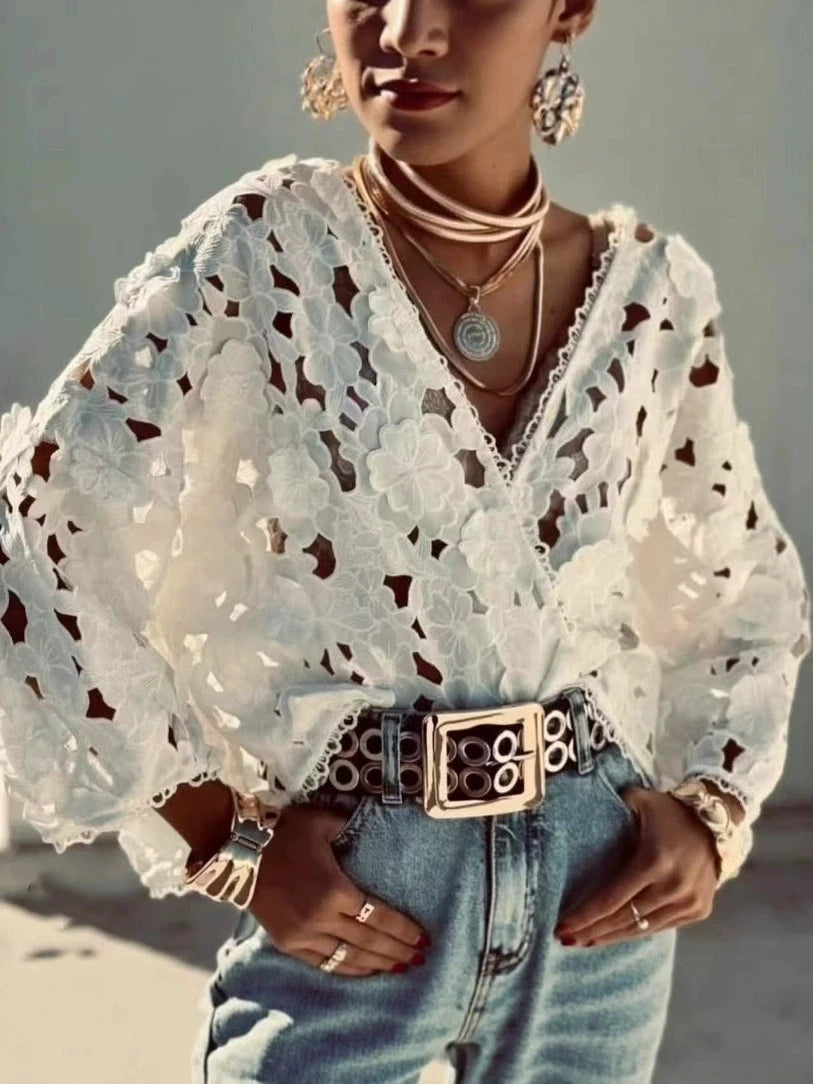 Summer Hollow Out Lace Loose Blouse