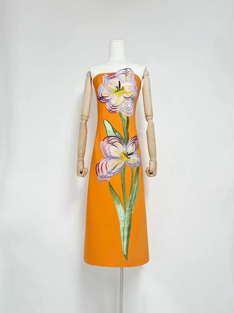 Hit Color Slimming Spliced 3D Flower Elegant Dresses