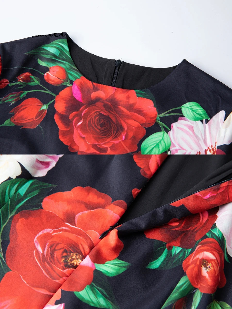 Elegant Rose Flower Pencil Dress