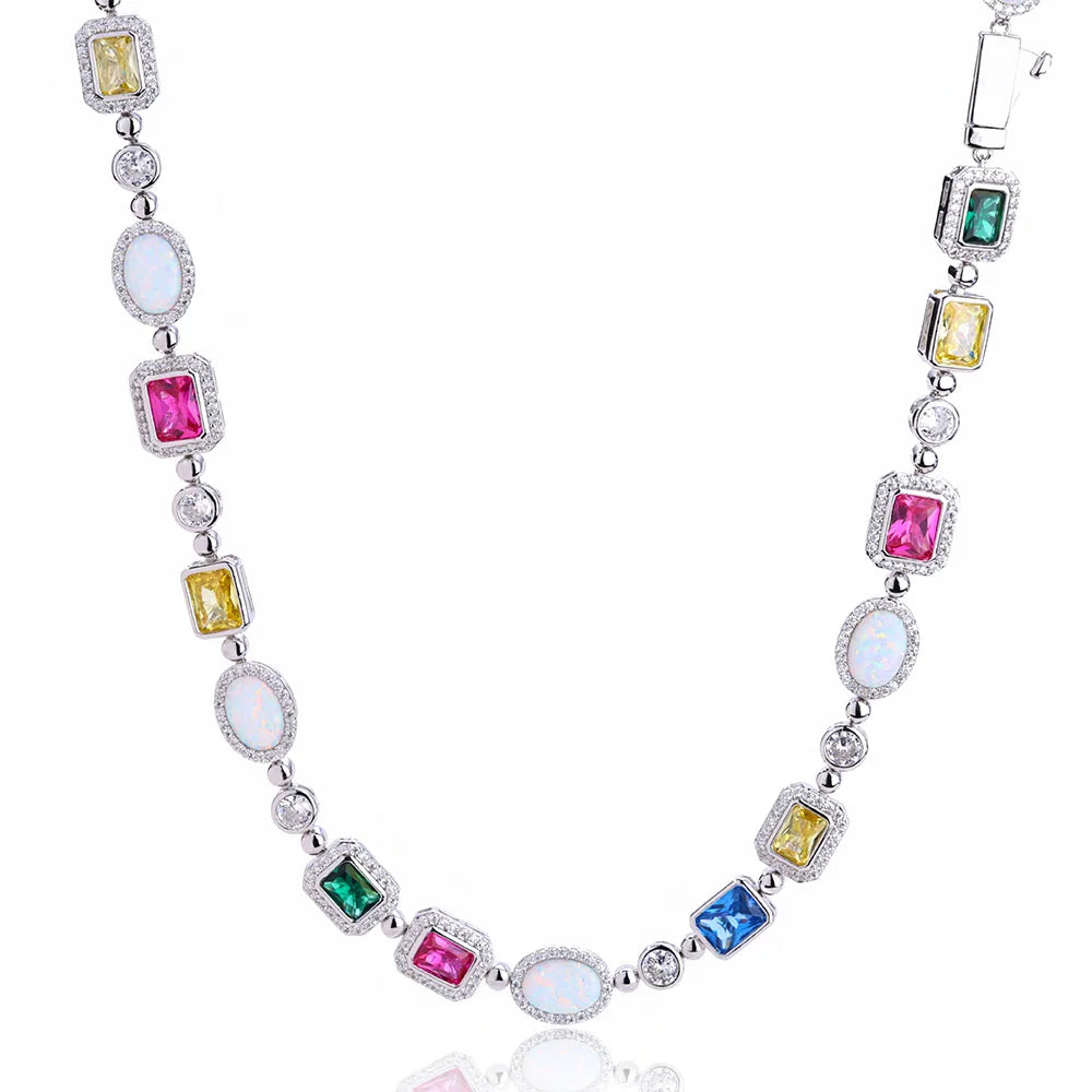 Rainbow Geometric Bling CZ Stone Chain Necklace