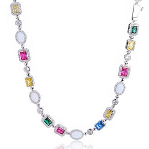 Rainbow Geometric Bling CZ Stone Chain Necklace