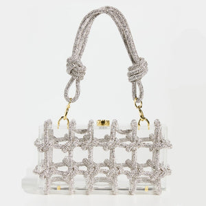 Crystal-Embellished Rope Acrylic Rhinestones Evening Luxury Clear Knot Bag