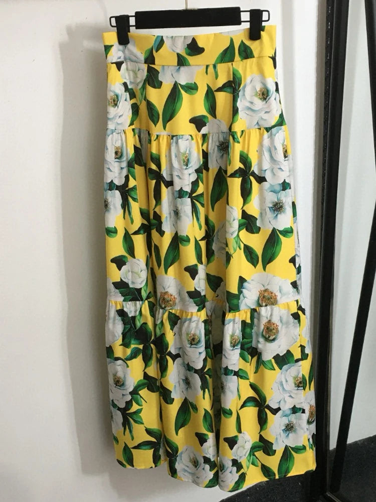 Retro Flower Printing Overskirt two-piece Suit