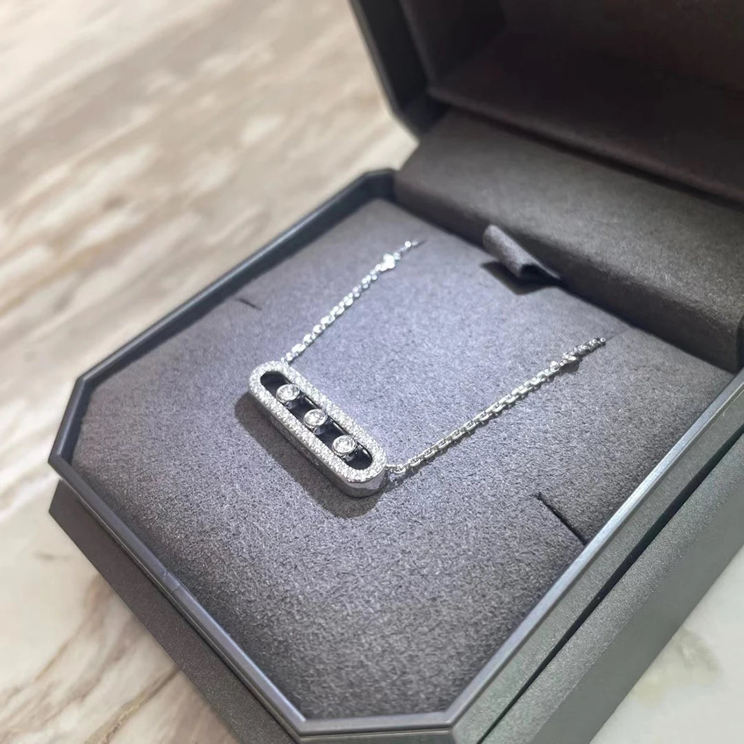 925 Sterling Silver Classic Mobile Three Diamond Necklace